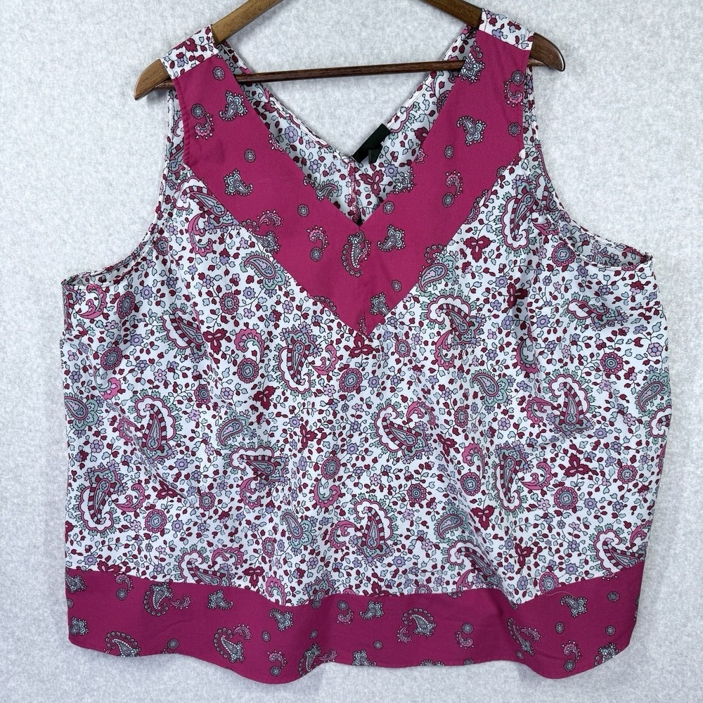 Lane Bryant Paisley V-Neck Blouse Women 24 Pink Excellent Sleeveless Floral Tank